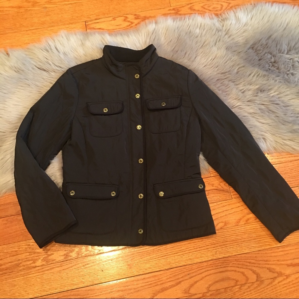 Talbots Quilted Coat Jacket Black Fleece Small